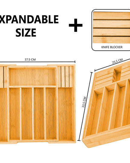 CARLA HOME Large Capacity Bamboo Expandable Drawer Organizer with Knife Block Holder for Home Kitchen Utensils-1992735295698767873