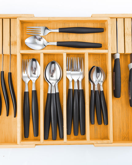 CARLA HOME Large Capacity Bamboo Expandable Drawer Organizer with Knife Block Holder for Home Kitchen Utensils-1992735295698767875