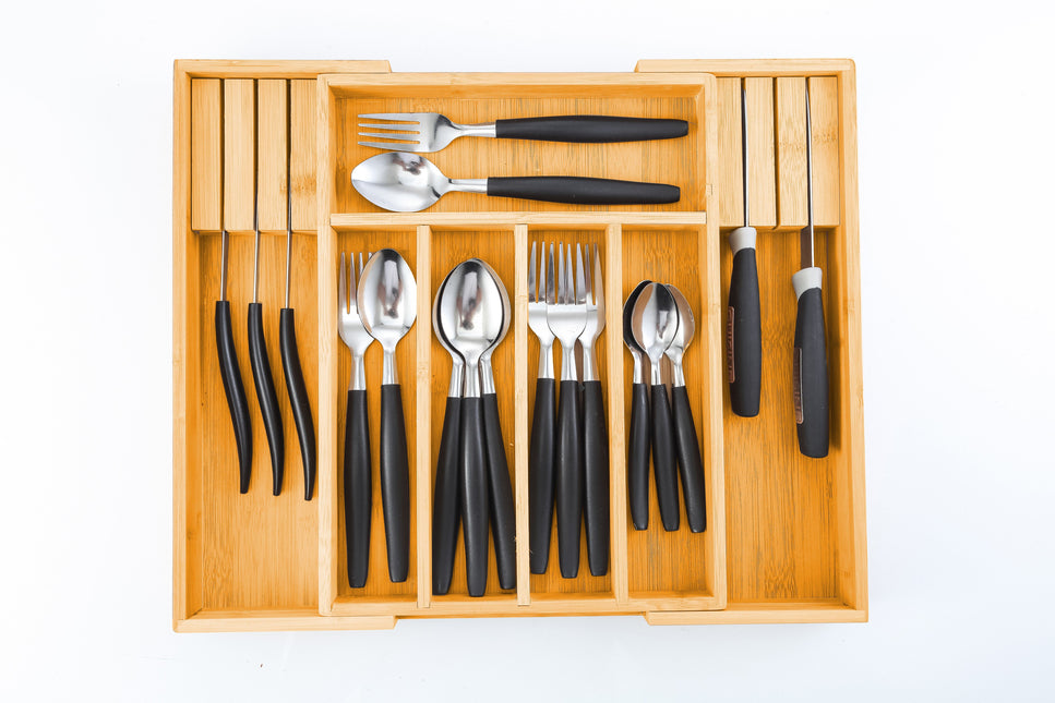 CARLA HOME Large Capacity Bamboo Expandable Drawer Organizer with Knife Block Holder for Home Kitchen Utensils-1992735295698767875