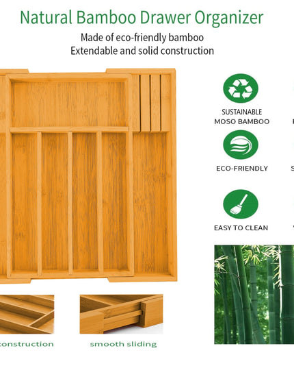 CARLA HOME Large Capacity Bamboo Expandable Drawer Organizer with Knife Block Holder for Home Kitchen Utensils-1992735295698767876