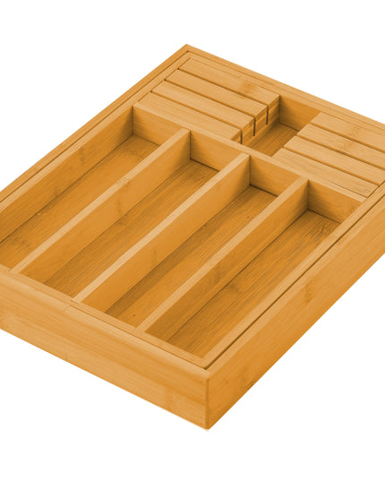 CARLA HOME Large Capacity Bamboo Expandable Drawer Organizer with Knife Block Holder for Home Kitchen Utensils-1992735295698767877