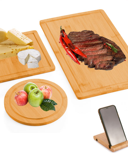 CARLA HOME 3 Pieces Bamboo Cutting Board with Juice Groove and Mobile Holder included for Home Kitchen-1992735302468374528