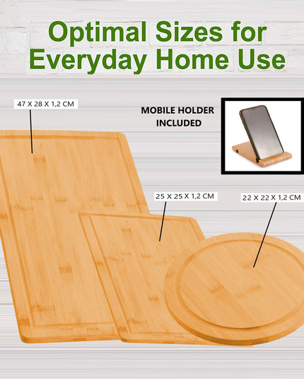 CARLA HOME 3 Pieces Bamboo Cutting Board with Juice Groove and Mobile Holder included for Home Kitchen-1992735302468374529