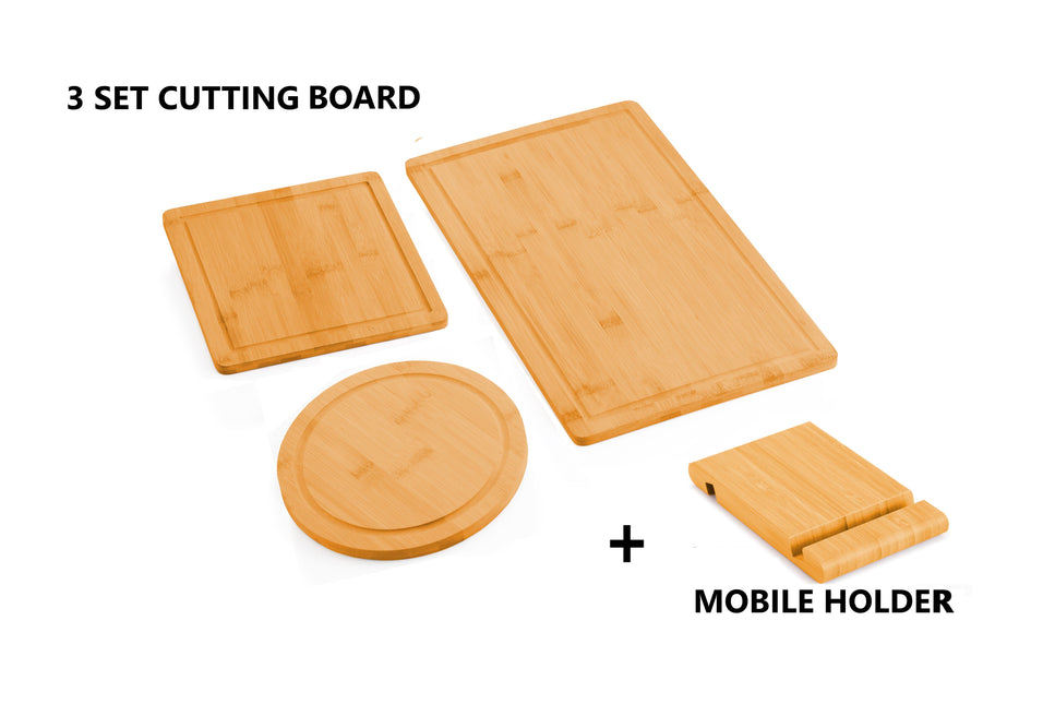 CARLA HOME 3 Pieces Bamboo Cutting Board with Juice Groove and Mobile Holder included for Home Kitchen-1992735302468374531