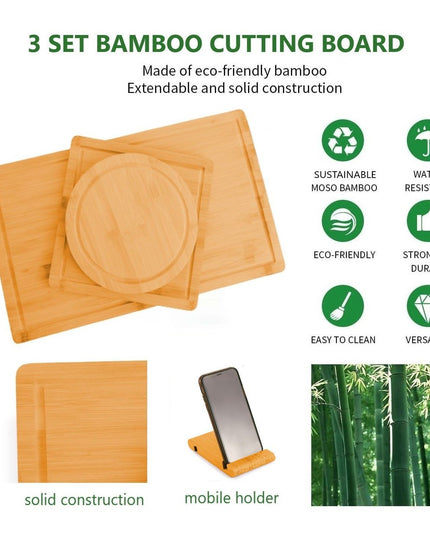 CARLA HOME 3 Pieces Bamboo Cutting Board with Juice Groove and Mobile Holder included for Home Kitchen-1992735302468374535