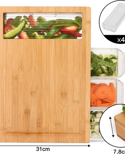 CARLA HOME Large Bamboo Cutting Board and 4 Containers with Mobile Holder gift included for Home Kitchen-1992735302866833411