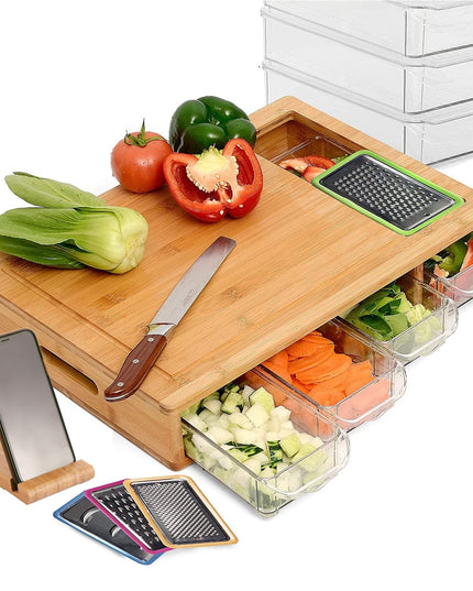 CARLA HOME Large Bamboo Cutting Board and 4 Containers with Mobile Holder gift included for Home Kitchen-1992735302862639104