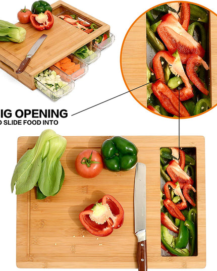 CARLA HOME Large Bamboo Cutting Board and 4 Containers with Mobile Holder gift included for Home Kitchen-1992735302862639106