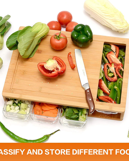 CARLA HOME Large Bamboo Cutting Board and 4 Containers with Mobile Holder gift included for Home Kitchen-1992735302862639107