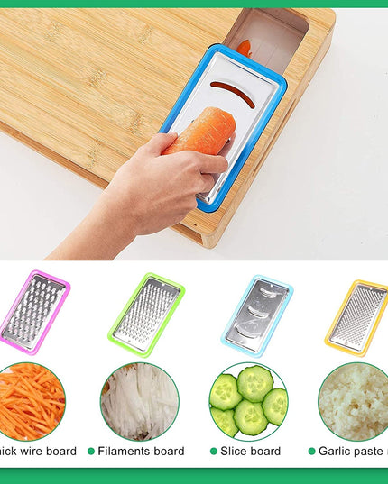 CARLA HOME Large Bamboo Cutting Board and 4 Containers with Mobile Holder gift included for Home Kitchen-1992735302862639109