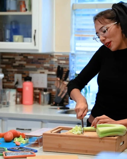 CARLA HOME Large Bamboo Cutting Board and 4 Containers with Mobile Holder gift included for Home Kitchen-1992735302866833409