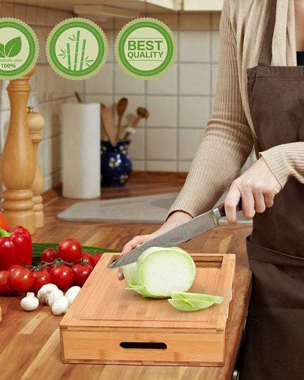 CARLA HOME Large Bamboo Cutting Board and 4 Containers with Mobile Holder gift included for Home Kitchen-1992735302866833410