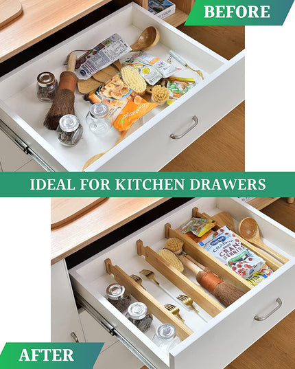 CARLA HOME  4 Pack Bamboo Adjustable Kitchen Drawer Dividers (Large, 44-55 cm)-1978962236802207746