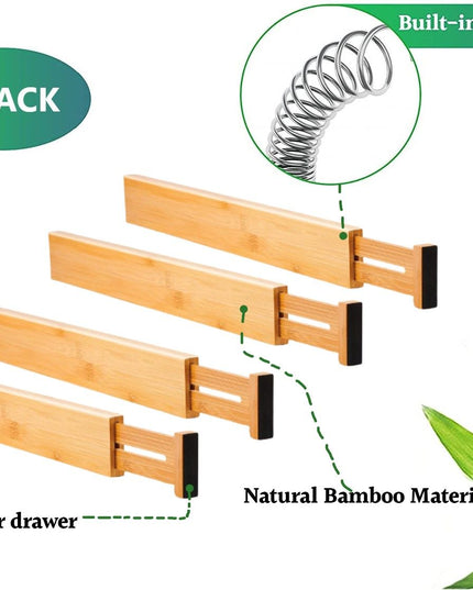 CARLA HOME  4 Pack Bamboo Adjustable Kitchen Drawer Dividers (Large, 44-55 cm)-1978962236802207747