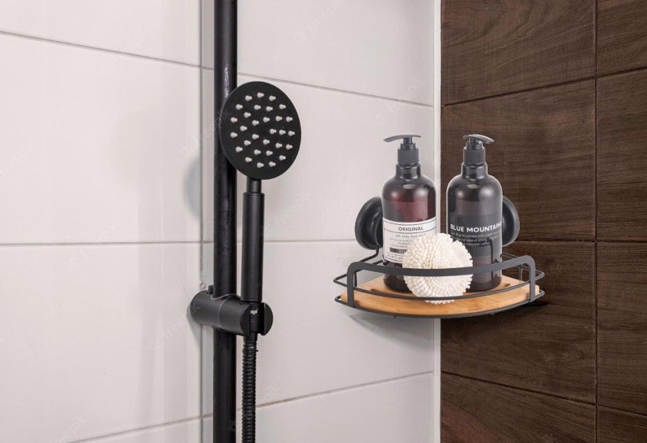 CARLA HOME  2 Pack Round Bamboo Corner Shower Caddy Shelf Basket Rack with Premium Vacuum Suction Cup No-Drilling for Bathroom and Kitchen-1992735302111858689