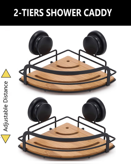 CARLA HOME  2 Pack Round Bamboo Corner Shower Caddy Shelf Basket Rack with Premium Vacuum Suction Cup No-Drilling for Bathroom and Kitchen-1992735302111858690