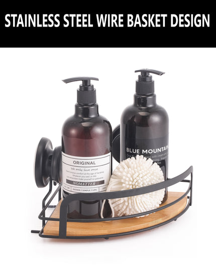 CARLA HOME  2 Pack Round Bamboo Corner Shower Caddy Shelf Basket Rack with Premium Vacuum Suction Cup No-Drilling for Bathroom and Kitchen-1992735302111858691