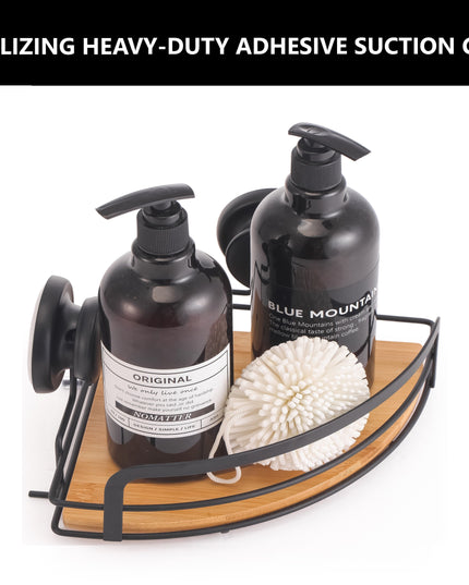 CARLA HOME  2 Pack Round Bamboo Corner Shower Caddy Shelf Basket Rack with Premium Vacuum Suction Cup No-Drilling for Bathroom and Kitchen-1992735302111858692