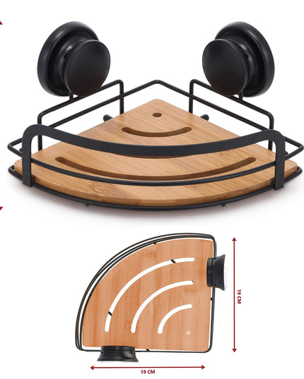 CARLA HOME  2 Pack Round Bamboo Corner Shower Caddy Shelf Basket Rack with Premium Vacuum Suction Cup No-Drilling for Bathroom and Kitchen-1992735302111858695