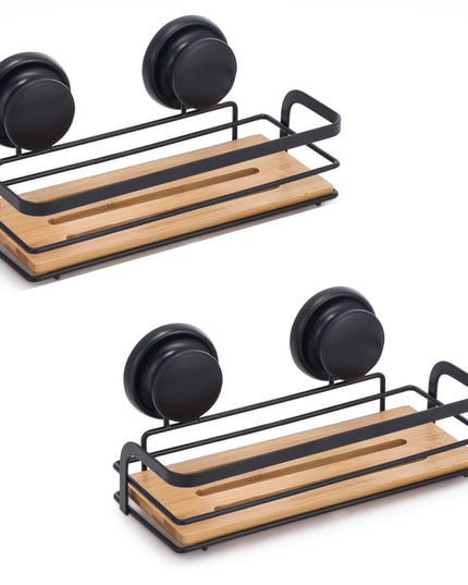 CARLA HOME  2 Pack Rectangular Bamboo Corner Shower Caddy Shelf Basket Rack with Premium Vacuum Suction Cup No-Drilling for Bathroom and Kitchen-1992735301767925760