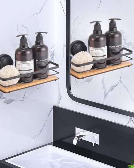 CARLA HOME  2 Pack Rectangular Bamboo Corner Shower Caddy Shelf Basket Rack with Premium Vacuum Suction Cup No-Drilling for Bathroom and Kitchen-1992735301767925761