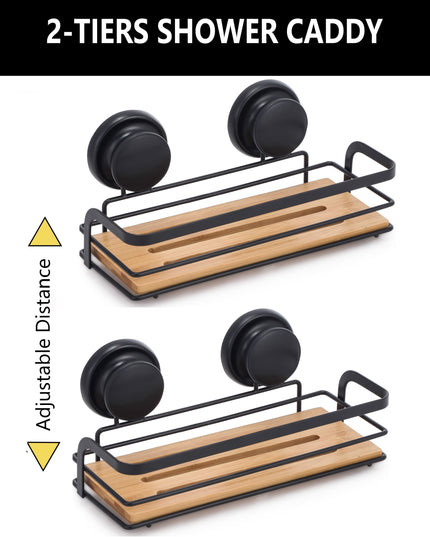 CARLA HOME  2 Pack Rectangular Bamboo Corner Shower Caddy Shelf Basket Rack with Premium Vacuum Suction Cup No-Drilling for Bathroom and Kitchen-1992735301767925763