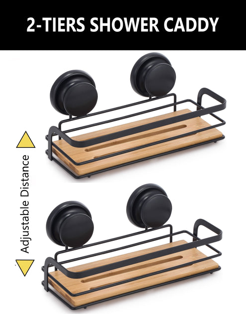 CARLA HOME  2 Pack Rectangular Bamboo Corner Shower Caddy Shelf Basket Rack with Premium Vacuum Suction Cup No-Drilling for Bathroom and Kitchen-1992735301767925763