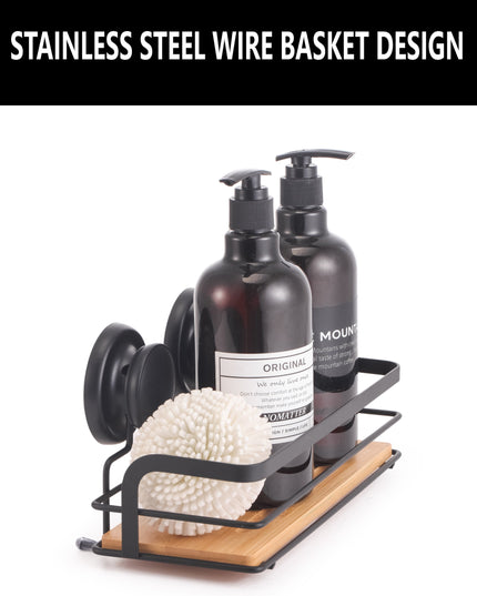 CARLA HOME  2 Pack Rectangular Bamboo Corner Shower Caddy Shelf Basket Rack with Premium Vacuum Suction Cup No-Drilling for Bathroom and Kitchen-1992735301767925764