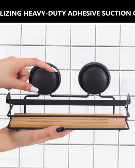 CARLA HOME  2 Pack Rectangular Bamboo Corner Shower Caddy Shelf Basket Rack with Premium Vacuum Suction Cup No-Drilling for Bathroom and Kitchen-1992735301767925765