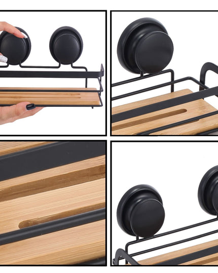 CARLA HOME  2 Pack Rectangular Bamboo Corner Shower Caddy Shelf Basket Rack with Premium Vacuum Suction Cup No-Drilling for Bathroom and Kitchen-1992735301767925767