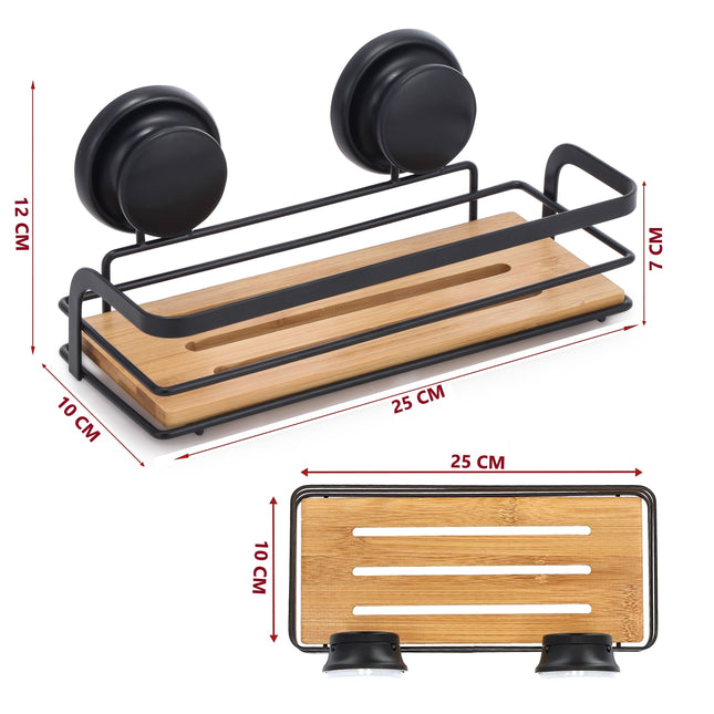 CARLA HOME  2 Pack Rectangular Bamboo Corner Shower Caddy Shelf Basket Rack with Premium Vacuum Suction Cup No-Drilling for Bathroom and Kitchen-1992735301767925768