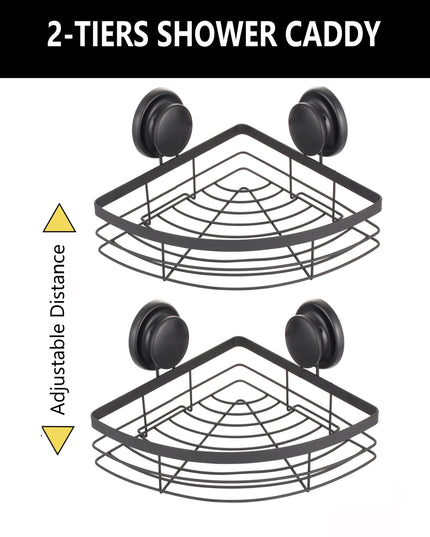 CARLA HOME  2 Pack Round Corner Shower Caddy Shelf Basket Rack with Premium Vacuum Suction Cup No-Drilling for Bathroom and Kitchen-1992735300270559233