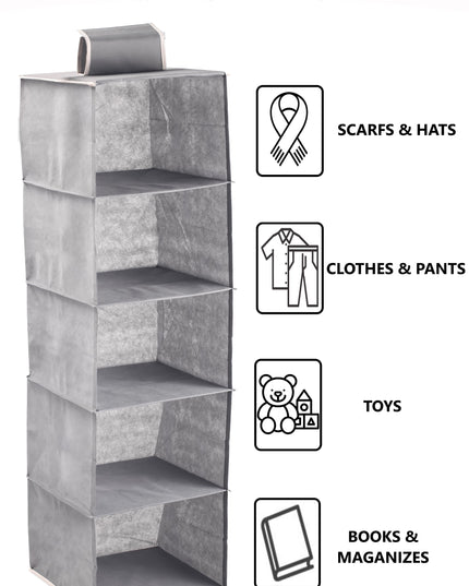 CARLA HOME  5 Tier Shelf Hanging Closet Organizer and Storage for Clothes (Grey)-1978962238370877442