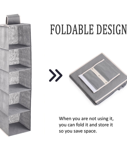 CARLA HOME  5 Tier Shelf Hanging Closet Organizer and Storage for Clothes (Grey)-1978962238370877443