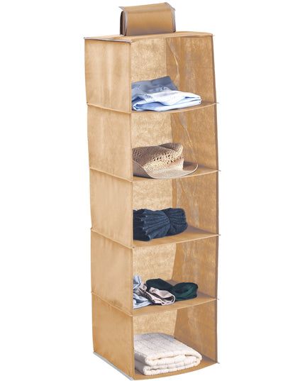 CARLA HOME  5 Tier Shelf Hanging Closet Organizer and Storage for Clothes (Beige)-1992735280918040576