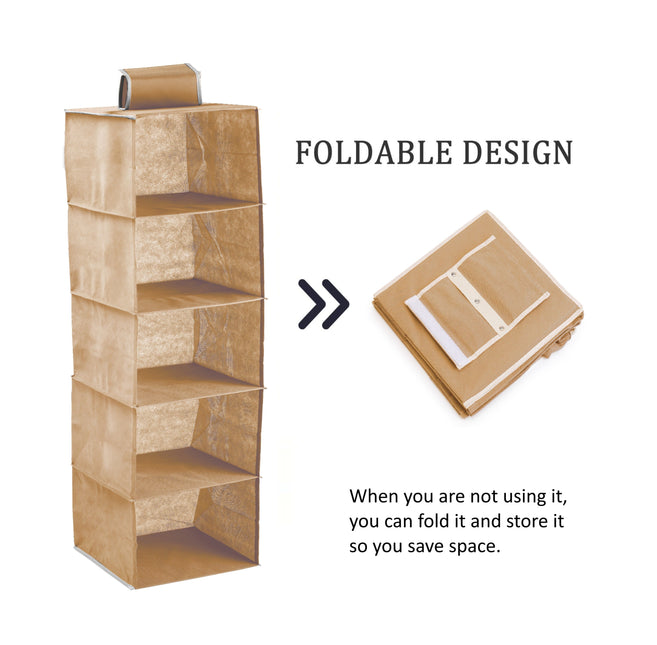 CARLA HOME  5 Tier Shelf Hanging Closet Organizer and Storage for Clothes (Beige)-1992735280918040578