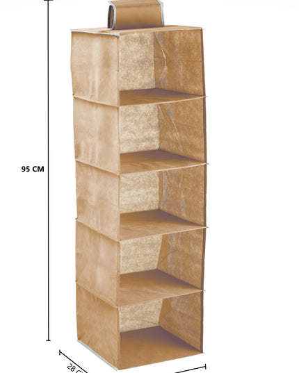 CARLA HOME  5 Tier Shelf Hanging Closet Organizer and Storage for Clothes (Beige)-1992735280918040583