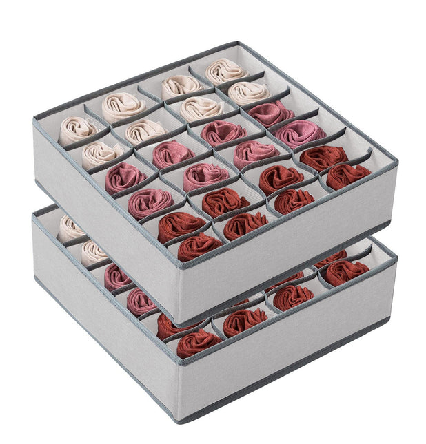 CARLA HOME Set of 2 Fabric Drawer Organizer Divider Storage Boxes for Storing Socks, Underwear, Ties, Scarves (Grey)-1978962239570448384