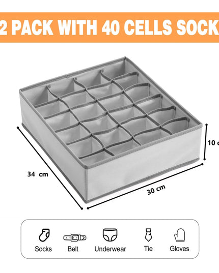 CARLA HOME Set of 2 Fabric Drawer Organizer Divider Storage Boxes for Storing Socks, Underwear, Ties, Scarves (Grey)-1978962239570448385