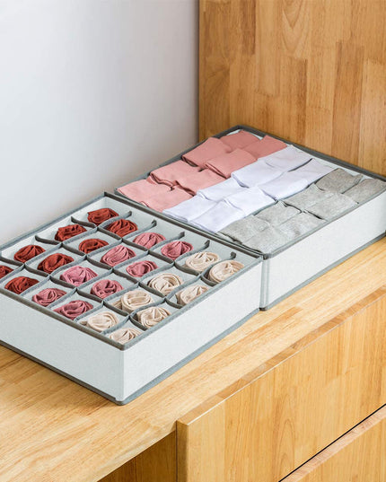 CARLA HOME Set of 2 Fabric Drawer Organizer Divider Storage Boxes for Storing Socks, Underwear, Ties, Scarves (Grey)-1978962239570448387