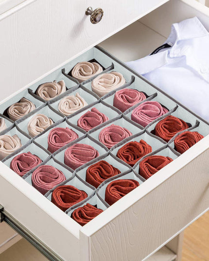 CARLA HOME Set of 2 Fabric Drawer Organizer Divider Storage Boxes for Storing Socks, Underwear, Ties, Scarves (Grey)-1978962239570448389