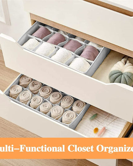 CARLA HOME Set of 2 Fabric Drawer Organizer Divider Storage Boxes for Storing Socks, Underwear, Ties, Scarves (Grey)-1978962239570448390