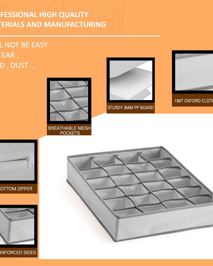 CARLA HOME Set of 2 Fabric Drawer Organizer Divider Storage Boxes for Storing Socks, Underwear, Ties, Scarves (Grey)-1978962239570448391