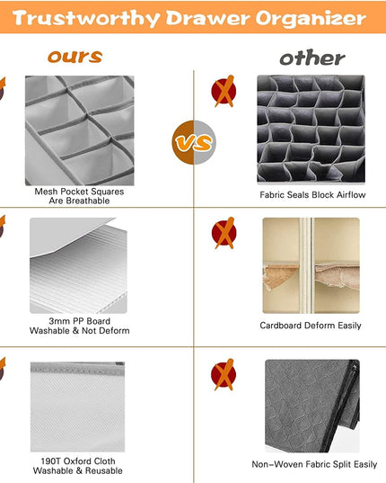 CARLA HOME Set of 2 Fabric Drawer Organizer Divider Storage Boxes for Storing Socks, Underwear, Ties, Scarves (Grey)-1978962239570448392