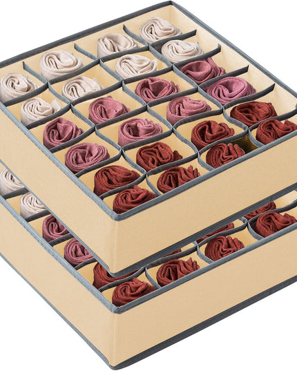 CARLA HOME Set of 2 Fabric Drawer Organizer Divider Storage Boxes for Storing Socks, Underwear, Ties, Scarves (Beige)-1978962239771774976