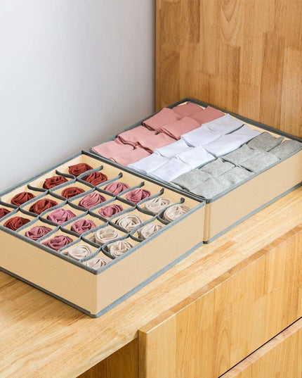 CARLA HOME Set of 2 Fabric Drawer Organizer Divider Storage Boxes for Storing Socks, Underwear, Ties, Scarves (Beige)-1978962239771774979