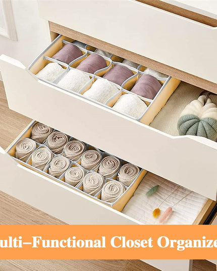 CARLA HOME Set of 2 Fabric Drawer Organizer Divider Storage Boxes for Storing Socks, Underwear, Ties, Scarves (Beige)-1978962239771774980