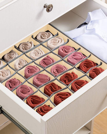 CARLA HOME Set of 2 Fabric Drawer Organizer Divider Storage Boxes for Storing Socks, Underwear, Ties, Scarves (Beige)-1978962239771774981