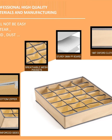 CARLA HOME Set of 2 Fabric Drawer Organizer Divider Storage Boxes for Storing Socks, Underwear, Ties, Scarves (Beige)-1978962239771774983