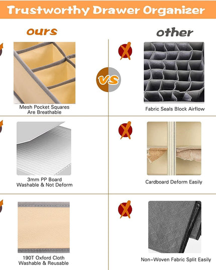 CARLA HOME Set of 2 Fabric Drawer Organizer Divider Storage Boxes for Storing Socks, Underwear, Ties, Scarves (Beige)-1978962239771774984